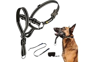 Zevey Dog Headcollar With Leash And Safety Strap Stops Heavy Pulling On The Leash Padded Reflective Head Halter For Small Medium Large Dogs Adjustable Head Harness For Training And Walking, (L, Black)