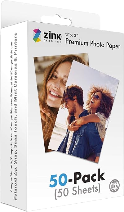 Zink 2x3 Premium Photo Paper 50 Pack for Polaroid Snap Snap Touch Zip Mint