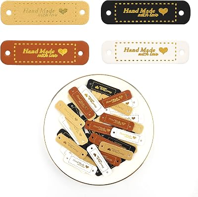SAVITA 40 Handmade PU Leather Labels for DIY Clothes - White Gold Black Brown