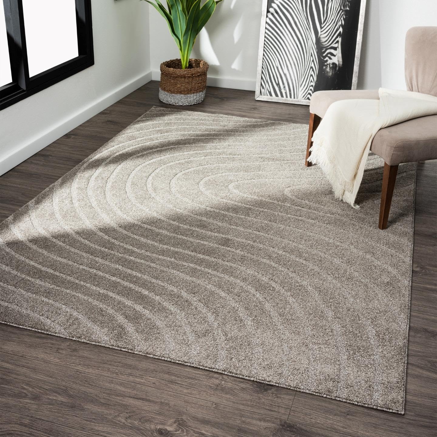 LUXE WEAVERS Modern Geometric Wave Taupe 6x9 Area Rug Image
