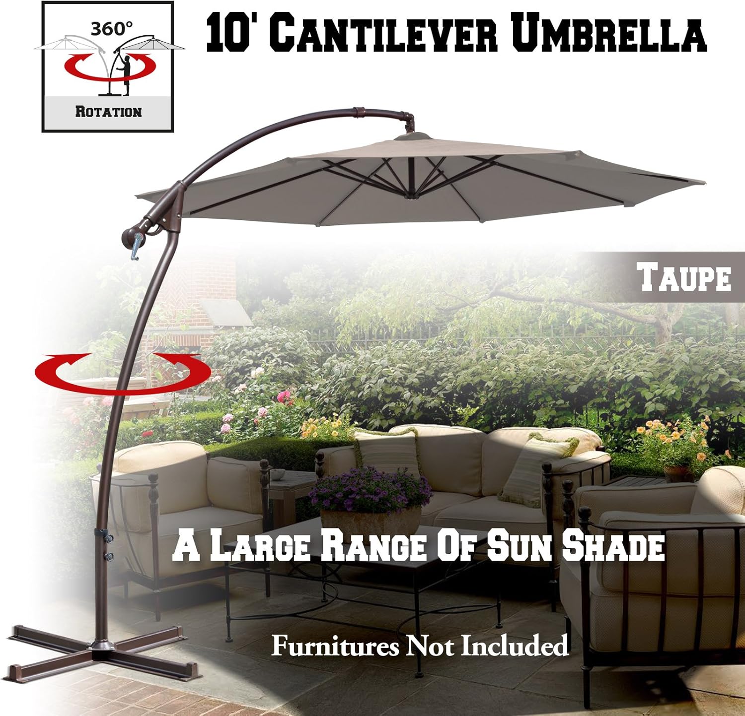 Amazon Com Benefitusa 10 Cantilever Patio Umbrella Garden Outdoor Sunshade Hanging Market Taupe Garden Outdoor