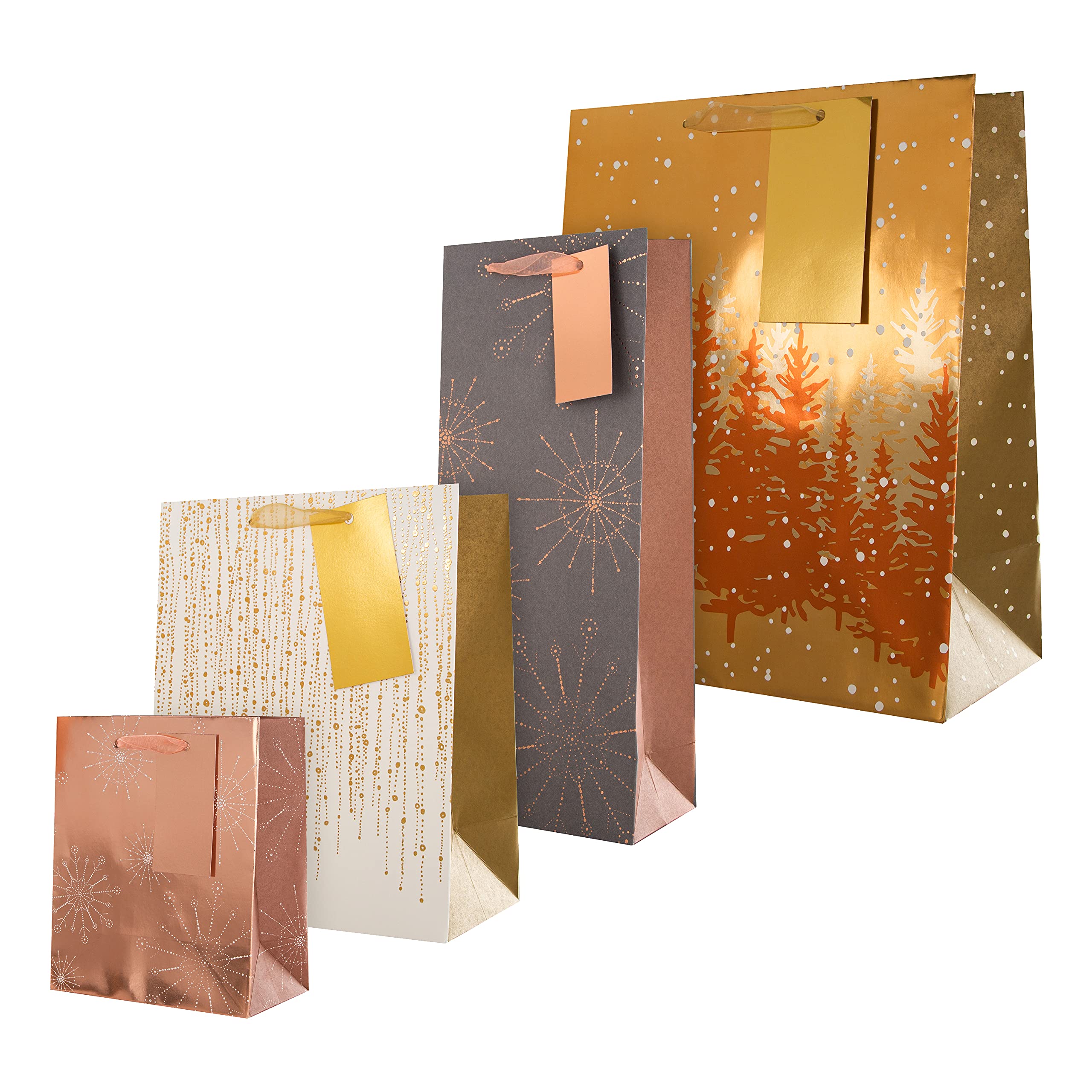 Hallmark Gift Bags, Gift Bags for Presents, Pack of 4, Metallic Foil, Festive Designs, Christmas, Gold, Copper