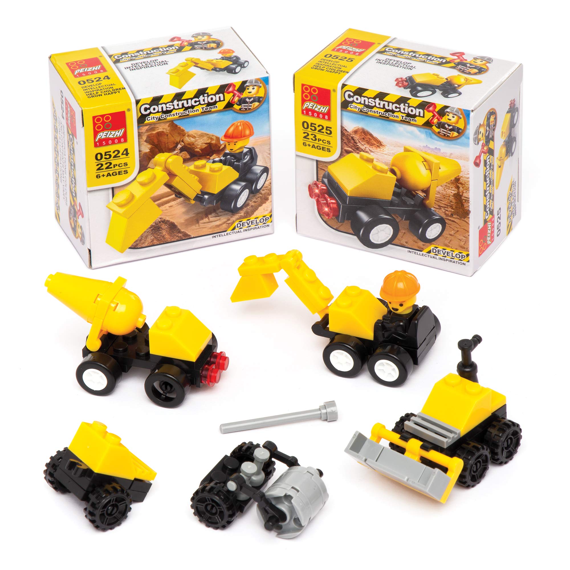 Baker Ross AR717 Construction Building Brick Kits - Pack of 4, Toy Truck Construction Kit, Digger and Mixer Vehicles Toys