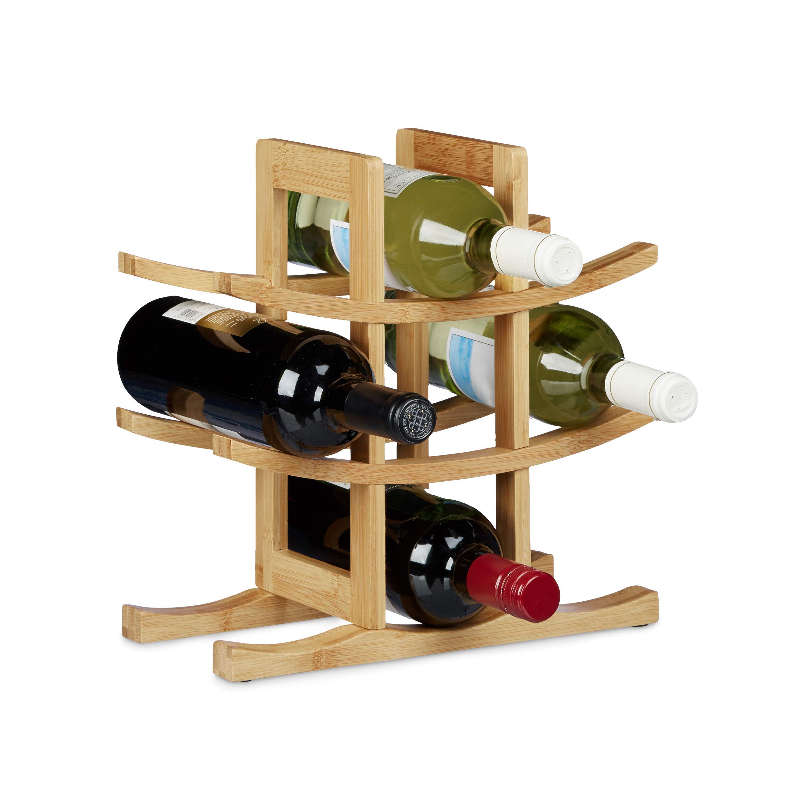 Relaxdays Bamboo Wine Rack, Bottle Holder for 9 Standard Bottles, Original Design, Free-Standing, Size: ca 30 x 30 x 14.5 cm, Natural