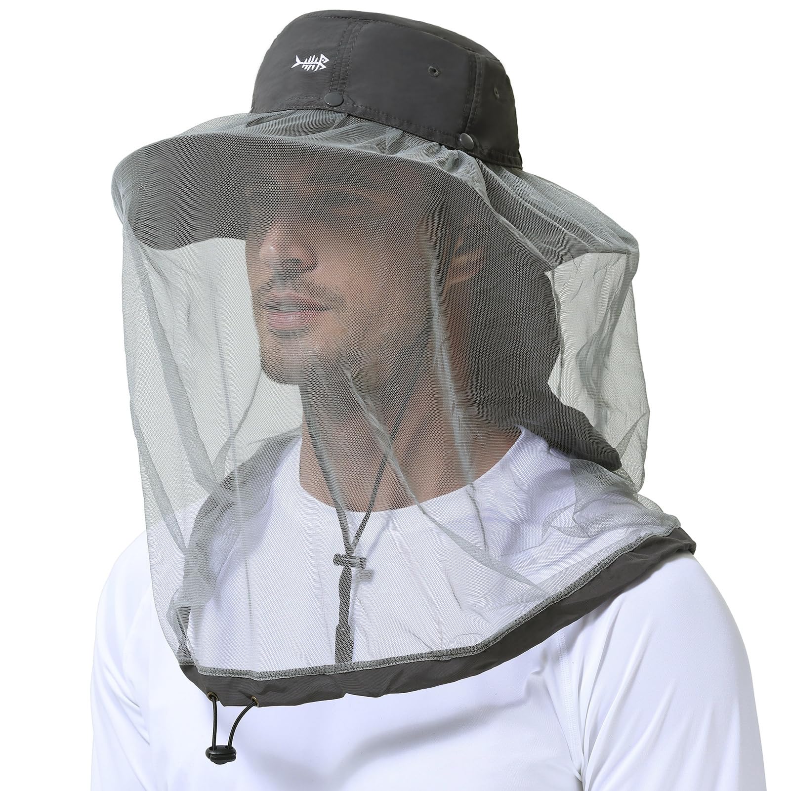 Bassdash UPF 50+ Mosquito Sun Hat with Hidden Head Net and Neck Flap for Men Women Outdoor Fishing Hiking Camping Dark Grey