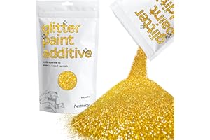 Hemway Glitter Paint Additive Crystals for Acrylic Emulsion Paint, Interior & Exterior Walls, Wood, Varnish, Matt, Gloss, Furniture 100g / 3.5oz - Microfine (1/256" 0.004" 0.1mm) - Gold