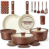 CAROTE 22Pcs Ceramic Cookware Set, Pots and Pans Set Non Stick Removable Handles, Non Toxic Cookware Oven/Dishwasher Safe, Induction Cookware, Gift Set, NonStick Cookware Set with Kitchen Essentials