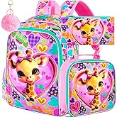TXHVO 16" Backpack for Girls Boys 4-8, 3Pcs Kids Bookbag Set with Lunch Box, School Bag for Preschool Kindergarten