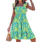 popvil Women Short Dress 2026 Spring Cute A-Line Summer Mini Dress Square Neck Casual Flowy Sleeveless Ruffle Dress