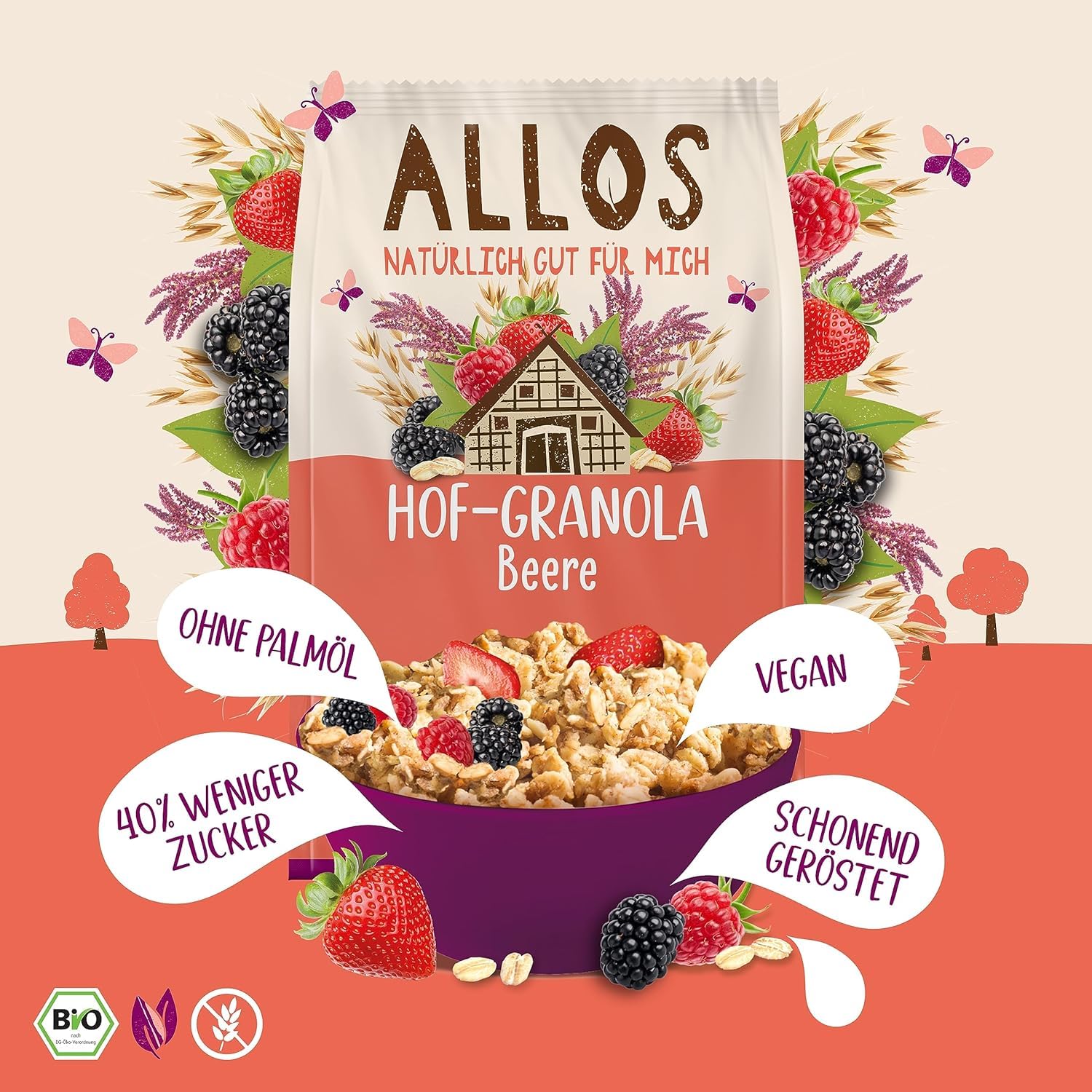Allos Hof Granola Beere | Bio Müsli | Beerenmüsli | Knuspermüsli | Frühstückscerealien | 6er Pack (6 x 300g), 1 Stück (6er Pack) 2