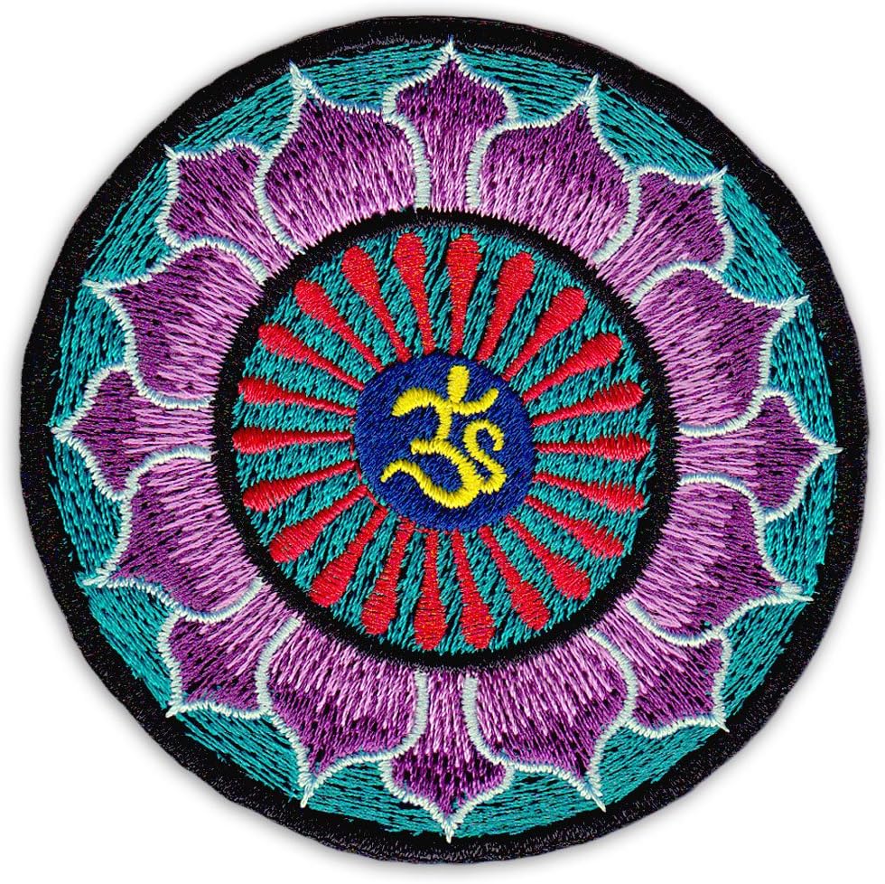 Wakapu Aum Mandala Patch Iron On Sew On Embroidered Hinduism Buddhism Buddha Yoga Aum Guru Club Party Festival (Purple Small)