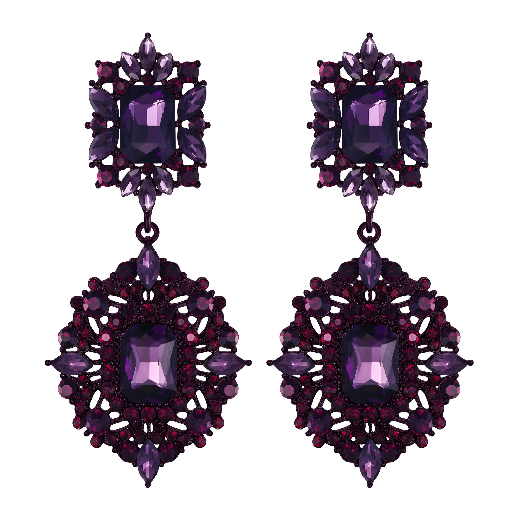 EVER FAITH Women's Crystal Wedding Art Deco Vintage Style Gatsby Chandelier Dangle Earrings Purple Black-Tone