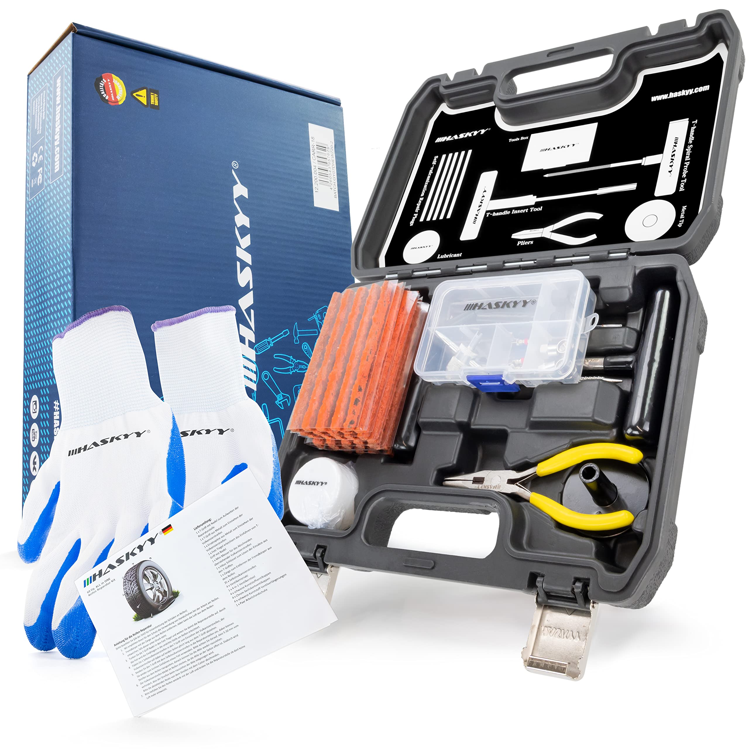 60 pcs. Professional tyre Repair Set I Breakdown kit for Cars, Trucks, Motorcycles, Quad, ATVs, Tractors, Cars I incl. Manual in 5 Languages