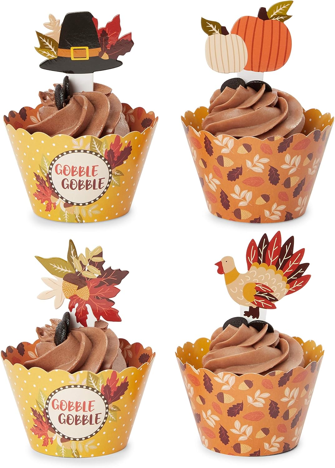 Thanksgiving Cupcake Toppers and Wrappers, Fall Cake Topper Set (102