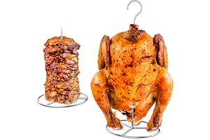 RUSFOL 6 Pieces Stainless Steel Vertical Skewer Set, (2x15''Skewers,2x9‘’Spikes& 2x6.25‘’Bases), Multifuntion Barbecue Spike& Poultry Hanger Set for Webber,Bronco, Pit Barrel,Green Egg Smoker,etc