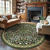 Moynesa Floral Round Rugs 6ft, Boho Green Round Living Room Area Rug, Washable Large Soft Circle Rug for Bedroom, Non Slip Ultra Thin Floor Carpet for Dining Room Guest Room, Green