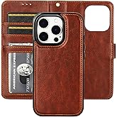 Bocasal Detachable Wallet Case for iPhone 16 Pro RFID Blocking Card Slots Holder Premium PU Leather Magnetic Kickstand Shockproof Wrist Strap Removable Flip Protective Cover 5G 6.3 inch (Brown)