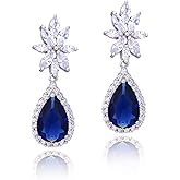 Women's Cubic Zirconia Bridal Earrings - Elegant Sterling Silver CZ Wedding Party Prom Earrings for Bride Bridesmaids Crystal Rhinestone Floral Cluster Chandelier Dangle Drop Earrings for Women Girls