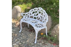 KAILI Garden Bench, Metal Aluminum Rose, Suitable for Garden Porch Park Front Porch Balcony Outdoor (White)