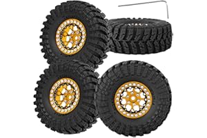 RCYouHott RC 1.3 Beadlock Wheel Tires Set (4PCS) for 1/24 SCX24 1/18 TRX4M RC Crawler Car,Aluminum 1.3 Beadlock Wheels and Tires,Wheel Rim & Wheels Tires,Golden