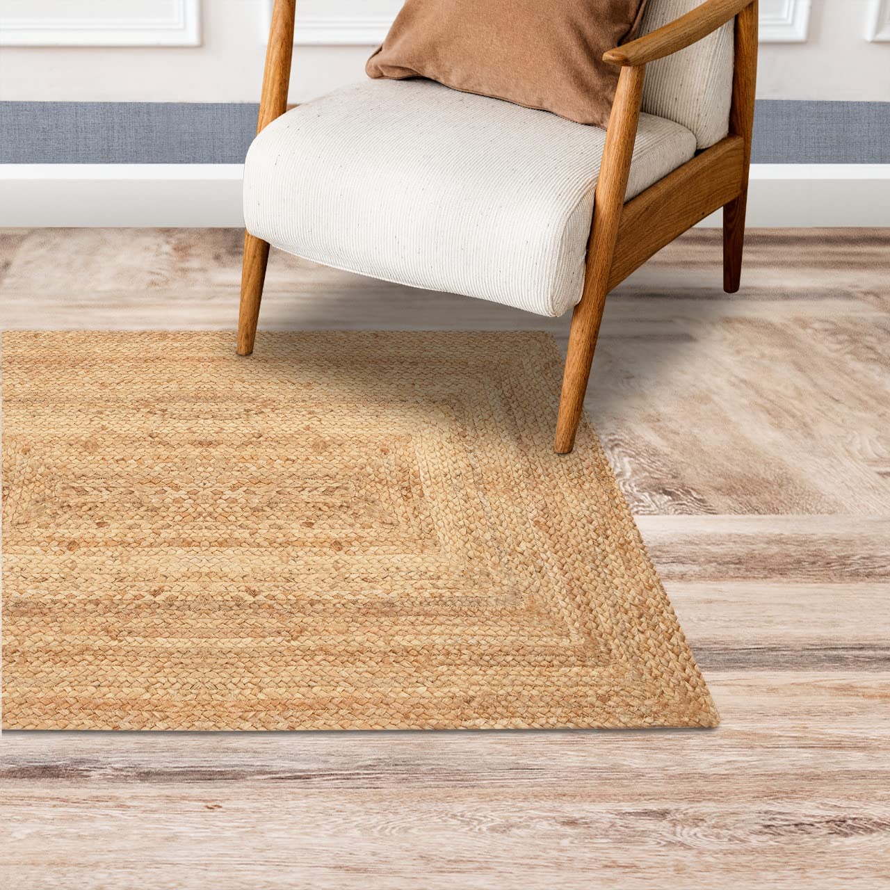 Photo 1 of Ekakshx Hand Woven Jute Braided Rug, 2'x3' Natural Color Door Mat Entryway Rug Reversible Farmhouse Accent Rugs for Living Room, Kitchen, Bedroom - 24x36 Inches
