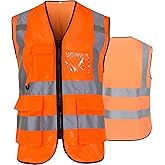 Tenrry Reflective Safety Vest for Men Women 6 Pockets High Visibility Construction Work Vest, Class 2, Meets ANSI Standards