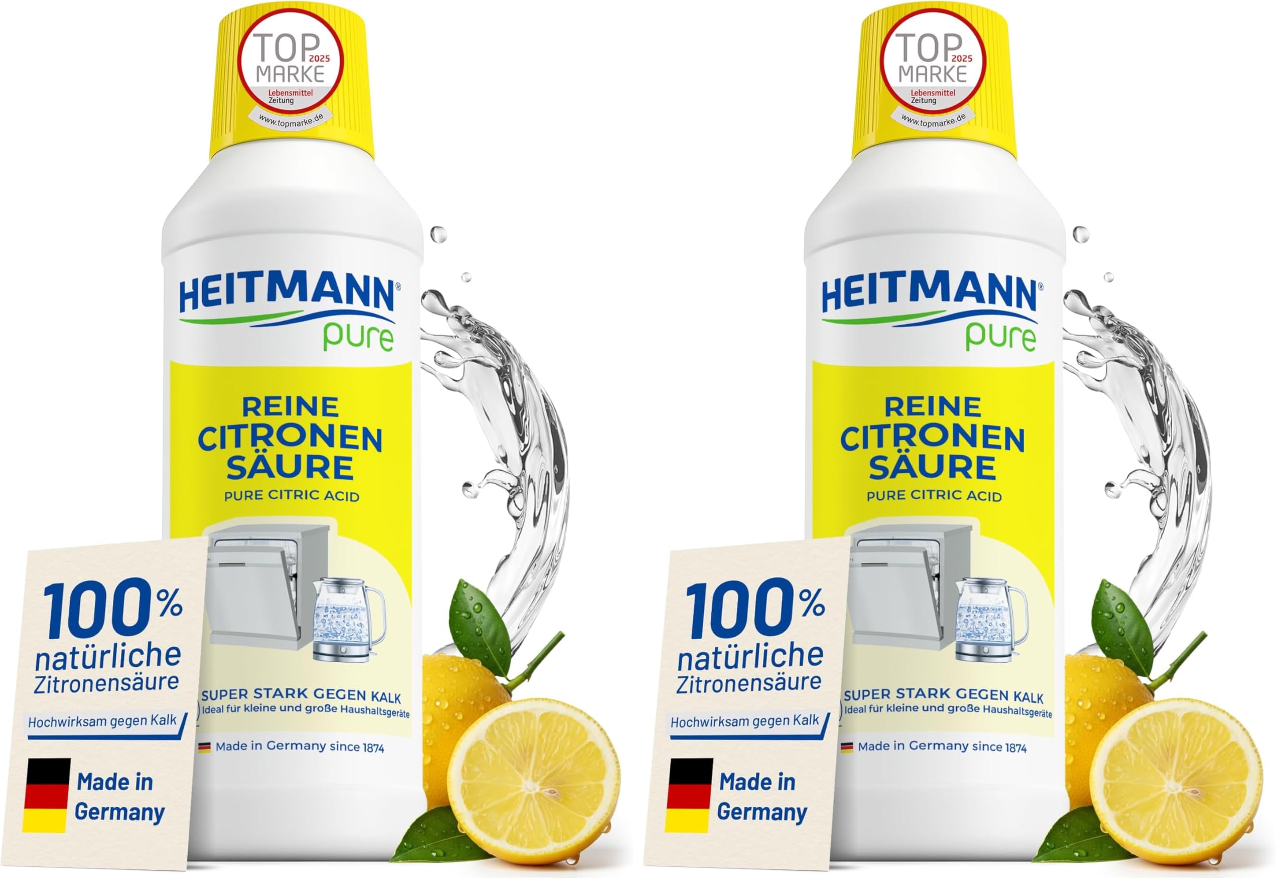 HEITMANN pure Reine Citronensäure flüssig 500 ml | Natürlicher Entkalker für Kaffeemaschine, Wasserkocher & Bad | Effektiv gegen Kalkablagerungen | 100% Bio Citronensäure in Lebensmittelqualität