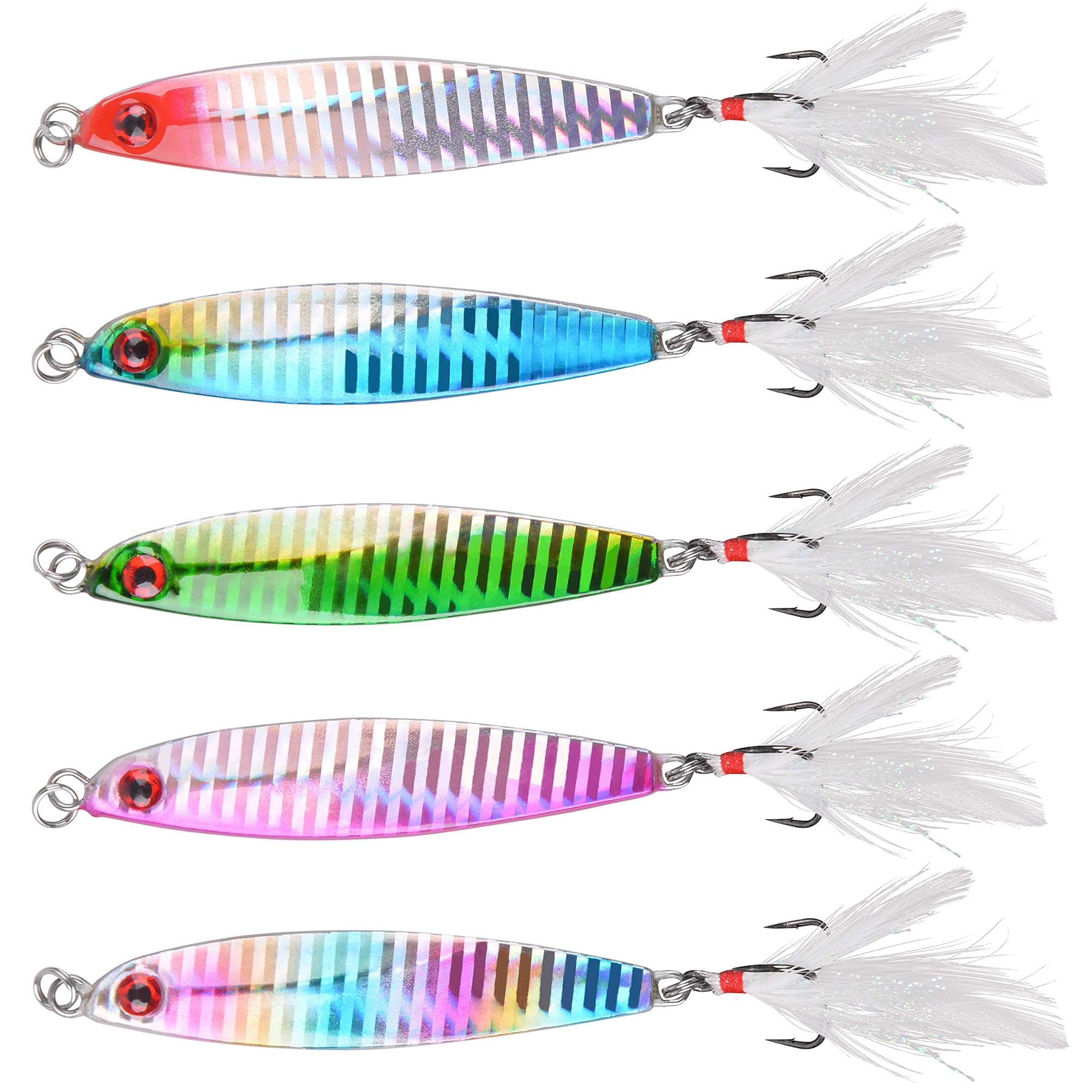 Metal Spoons Fishing Lures Set, 5pcs Saltwater Fishing Lures Metal Jigging Spoon Spinner Hard Bait Vertical Diamond Long Casting Sinking Lure for Salmon Trout Trolling (40g-5pcs)