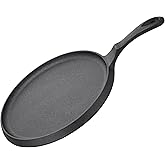 Navaris Cast Iron Griddle - 10"(25cm) Pre-Seasoned Crepe Pan with Ergonomic Handle, Comal for Tortillas - Pancakes, Tawa Roti - Oven, Stovetop, Grill, Induction & Campfire Skillet