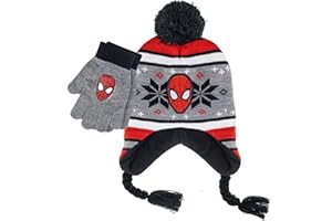 Marvel Spider-Man Kid’s Winter Hat and Snow Gloves for Boys and Toddlers, 2 Pc. Set, Pom-Pom Beanie with Warm Mittens