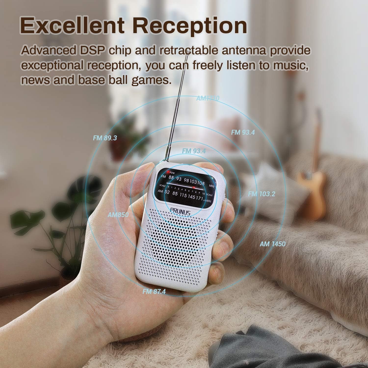 J-777 Portable Pocket Radio AM FM Transistor Radio Battery Operated, Stereo Headphones Jack, Excellent Reception, by PRUNUS(White): Electronics