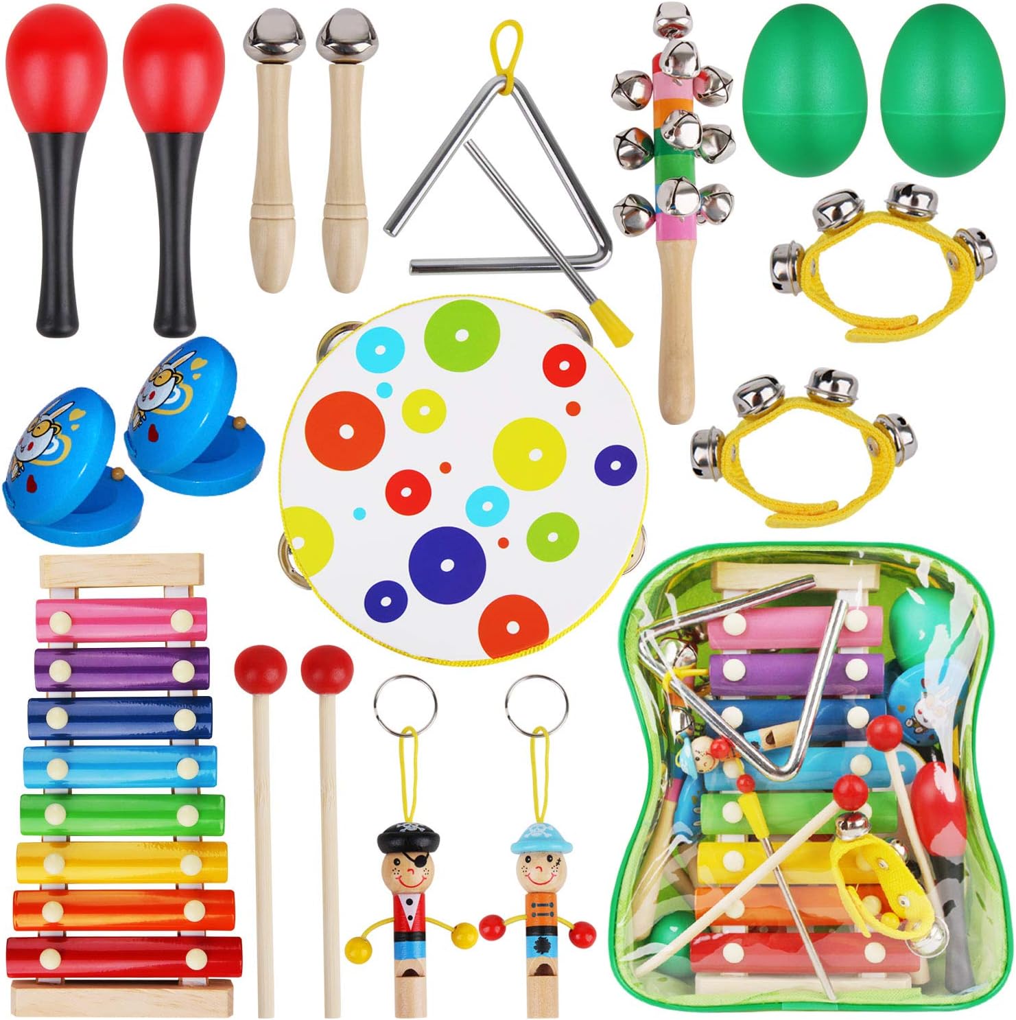 DIY House Musical Percussion Instrument Set 17 PCS Baby Music Band Education Percussion Toys for Toddlers Kids Preschool Children with Handbag