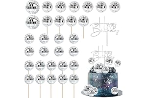 KOSOTODY 31pcs Disco Ball Cake toppers Happy Birthday Cake Topper 1970s Disco Ball Cake Picks Theme Cake Decor for Disco Theme Party Favor