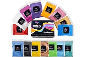 Rolio Mica Powder Pearlescent Color Pigment, 5g, 15 Bags - Art Set for Resin Epoxy - for Soap Making, Nail Polish, Lip Gloss,