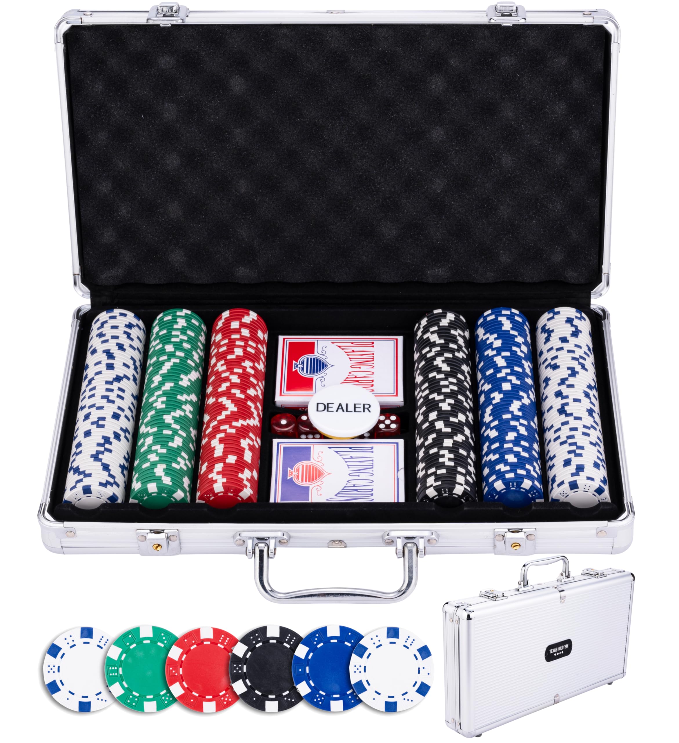 Engelhart - 320910 - Poker Set - Silver Metal Case - 300 11.5g Chips without Number + 2 Decks of Cards, 3 Dealer Buttons, 5 Dice — image 1