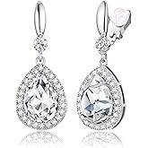 THUNARAZ Elegant Clip on Earrings for Women Sparkling Teardrop Dangle Clip Earrings Non-Pierced Rhinestone Cubic Zirconia Wedding Prom Jewelry 14K Gold and Silver Tone