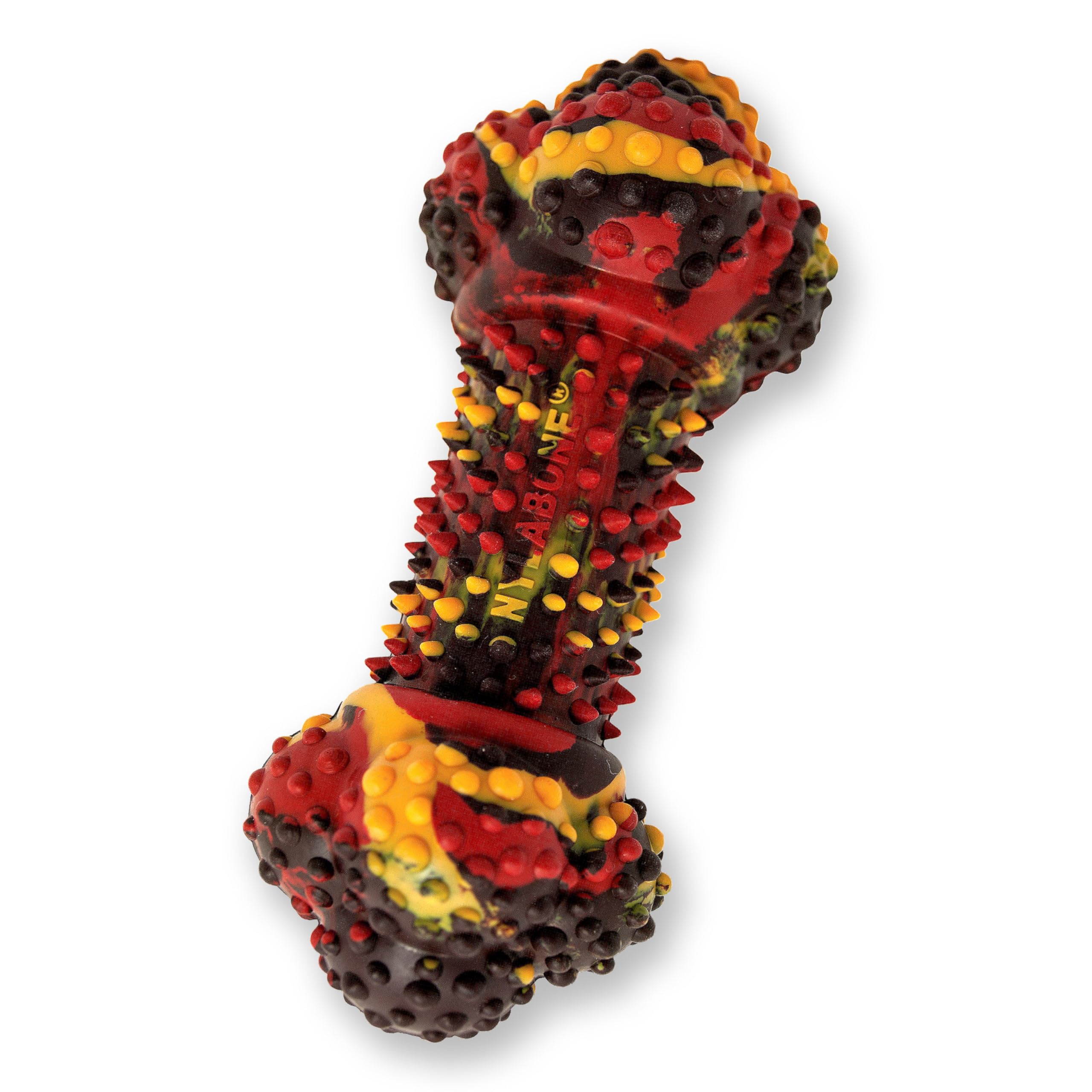 Nylabone Strong Tough Durable Rubber Dog Chew Toy Bone, Bacon Cheeseburger Flavour, Small, for dogs up to 11kg
