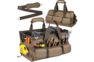 Smart Elf 15-Inch Tool Bag, 20-Pocket Portable Heavy-Duty Tool Bag with Adjustable Shoulder Strap and Ergonomic Handle, Thickened Version - The Most Practical Gifts for Men (Khaki)