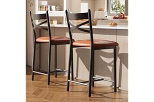 IDEALHOUSE 26" Bar Stools Set of 2, Counter Height Bar Stools with Back & PU Upholstered Seat, Metal Frame Kitchen Bar Chairs