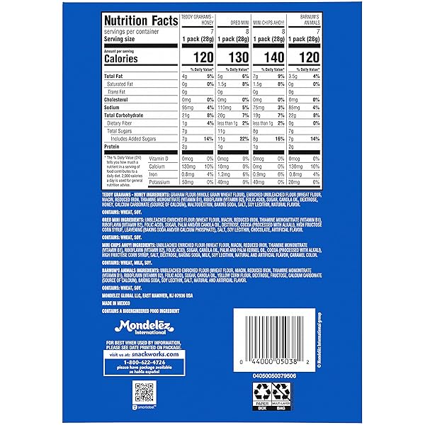 NABISCO TEAM FAVORITES VARIETY PACK, OREO MINI, CHIPS AHOY! MINI, TEDDY GRAHAMS HONEY & BARNUM’S ANIMAL CRACKERS, 30 SNACK PACKS