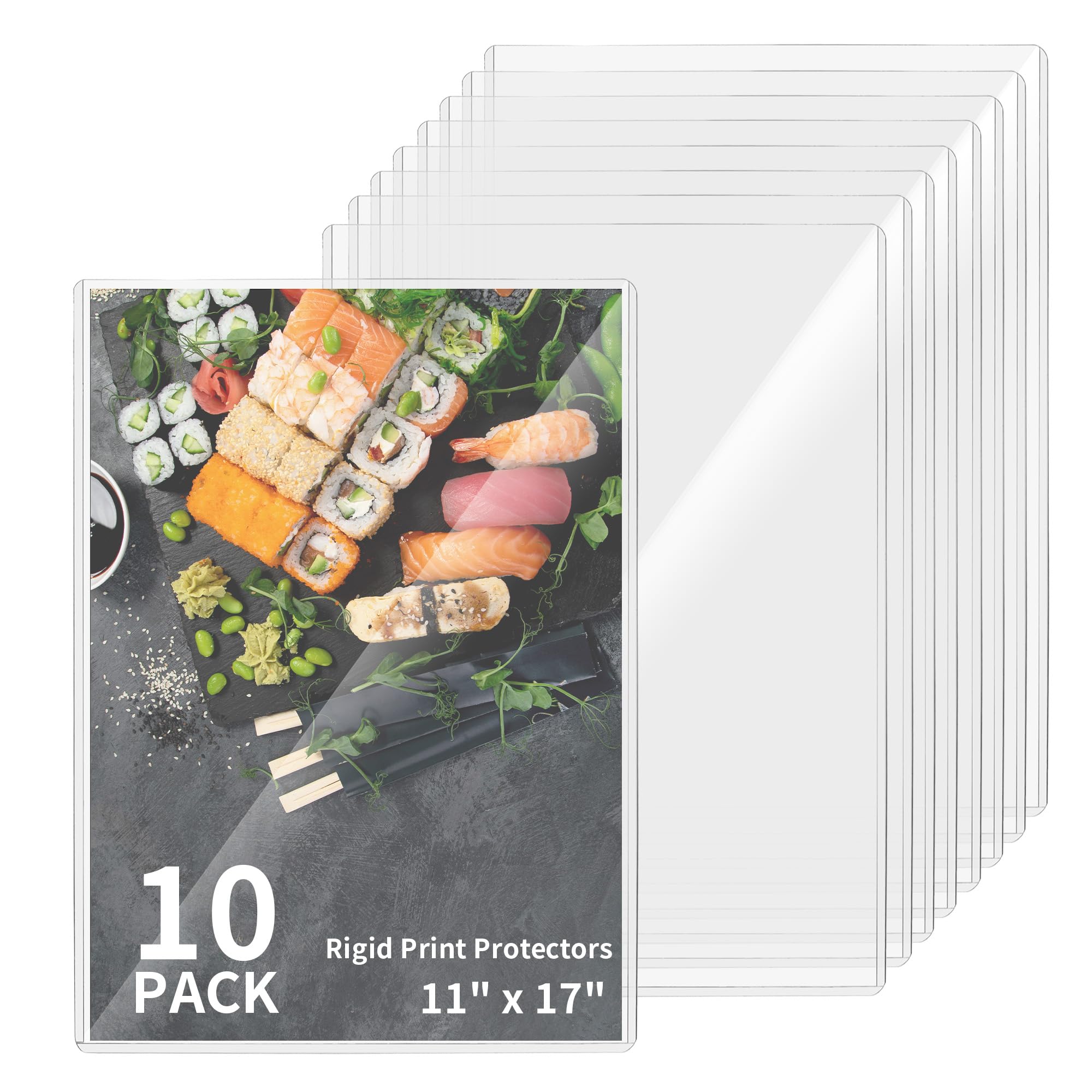 Photo 1 of 10 Pack 11" x17" Hard Plastics Sheet Protector, Rigid Print Protectors, Clear Waterproof Protectors, Paper Sleeves Photo Plastic Sleeves Hard Plastic Document Holder, Birth Certificate Protector