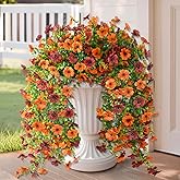 ZFProcess Artificial Hanging Flowers Plants for Outdoor Fall Decoration, 2PCS Faux Silk Daisy UV Resistant Look Real for Outside Home Indoor Planter Porch Garden Yard Autumn Decor(Orange Brown)