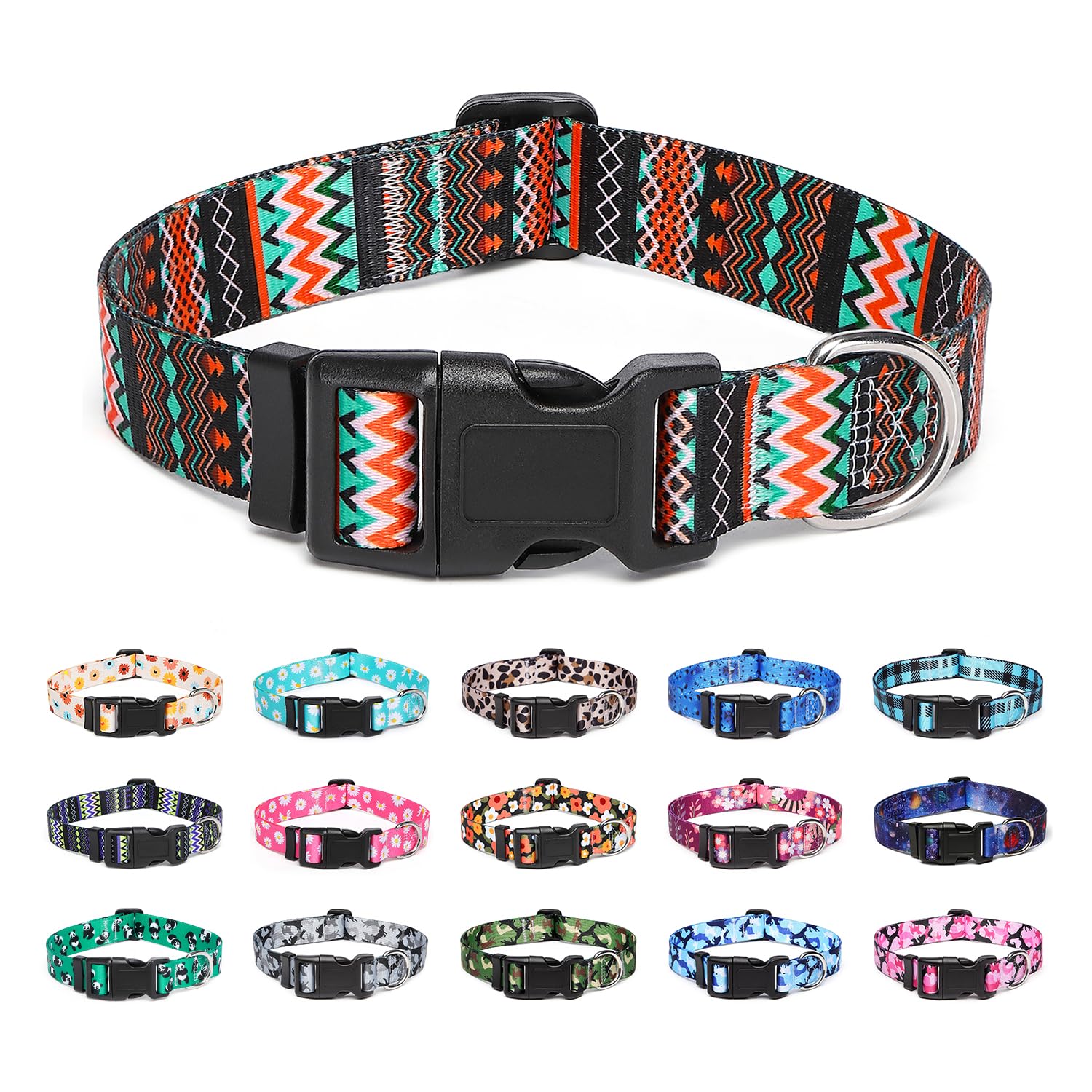 Suredoo Adjustable Dog Collar with Patterns, Ultra Comfy Soft Nylon Breathable Pet Collar for Small Medium Large Dogs (L, Tribal Orange) — image 1