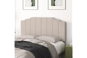 Befurtori Queen Size Headboard Only, Linen Wall Mounted Headboard Queen/Full Size for Adjustable Bed, Modern Vertical Channel Design with Curved Tufted Upholstered Head Board, Beige