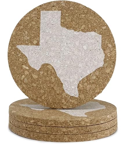 Texas State Flag Round Coasters, Set Of 6 - Absorbent Ceramic With Cork Back & Metal Stand, 4 Inches