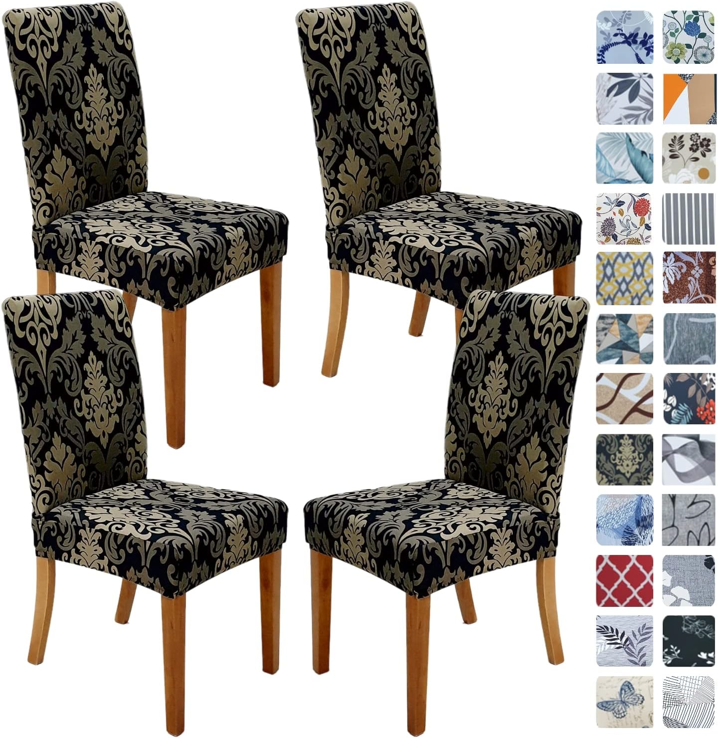 Slipcovers - SPRINGRICO Chair Covers for Dining Room Set of 4, Stretch Dining Chair Cover, Washable Spandex Kitchen Parsons Chair Slipcovers, Removable Seat Protector for Home or Party (4 Pack, Royal Black1)