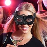 SIQUK Couple Masquerade Masks Metal Venetian Party Mask Swan Black view 6