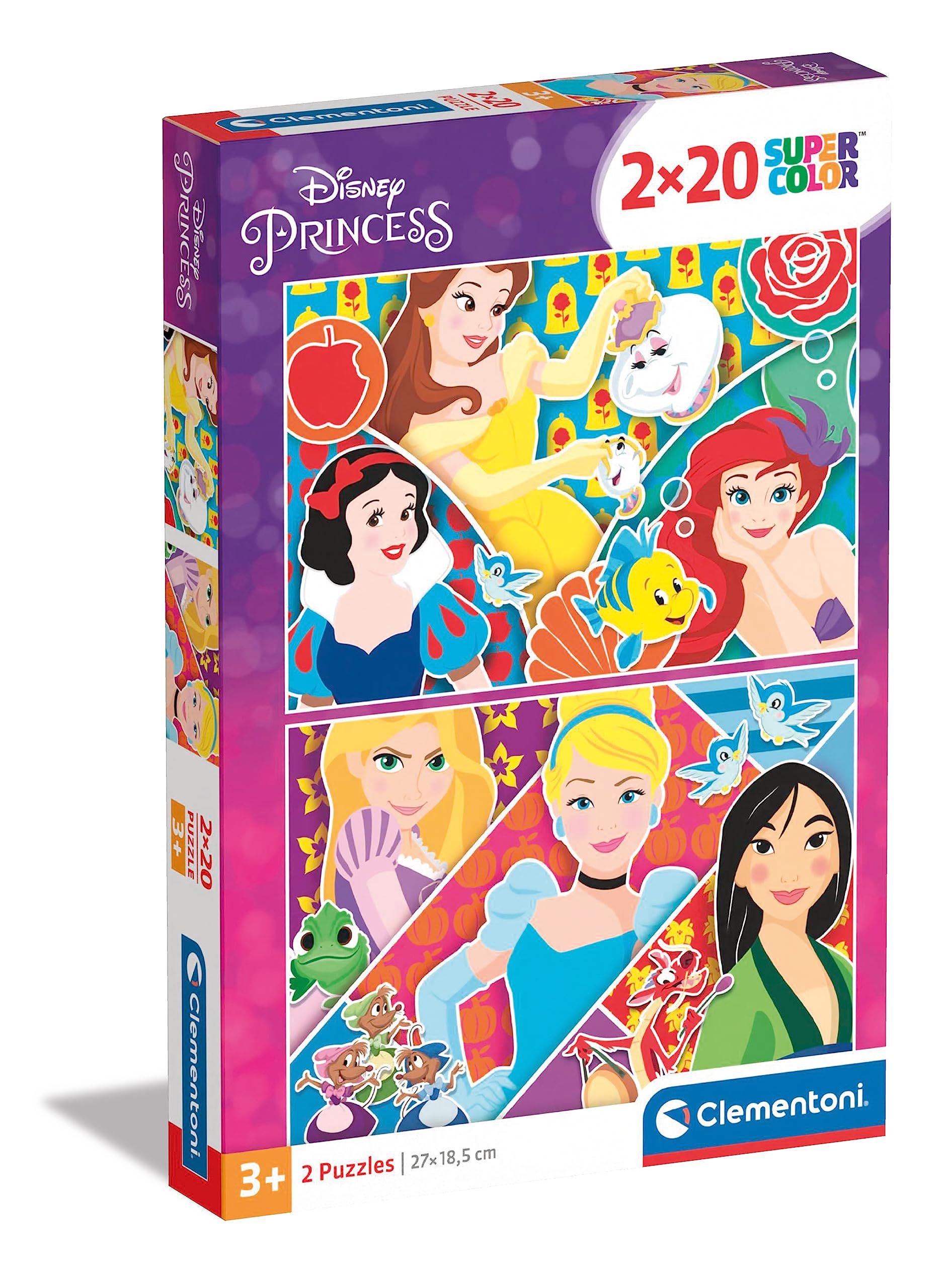 Clementoni - 24766 - Supercolor Puzzle - Disney Princess - 2 x 20 pieces - Made in Italy - jigsaw puzzle children age 3+