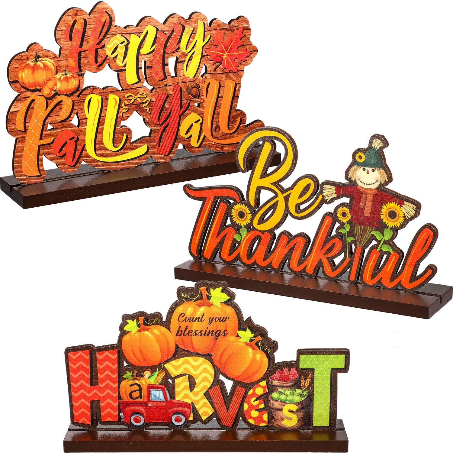 Blulu Happy Fall Y'all Party Decoration Thansgiving Pumpkins Table Centerpieces Scarecrow Harvest Time Autumn Thanksgiving Party Decor Fall Festival Decorations for Table Tier Tray, 7.87 x 4.72 Inch 