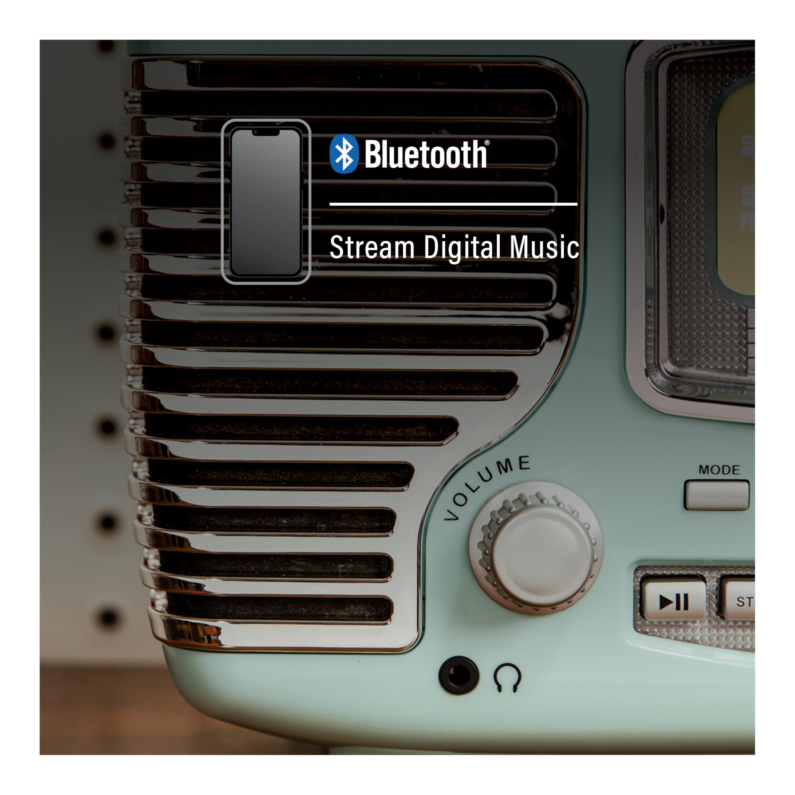 Crosley CR612B-AB Corsair Tabletop AM/FM Bluetooth Radio with CD Player and Dual Alarm Clock, Aqua Blue